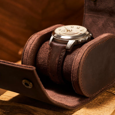 Genuine Leather Travel Watch Case / Watch Roll Storage Holder