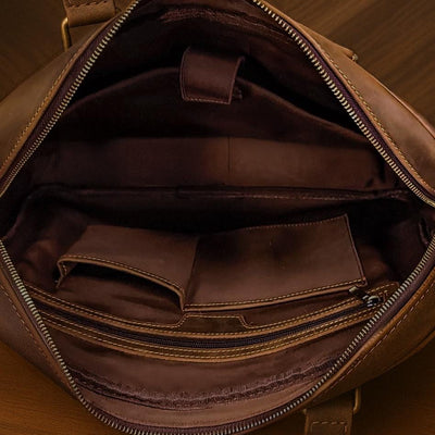 Personalized Leather Messenger Bag: 16-inch Laptop Briefcase, Brass Hardware