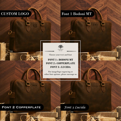 Personalized Leather Messenger Bag: 16-inch Laptop Briefcase, Brass Hardware