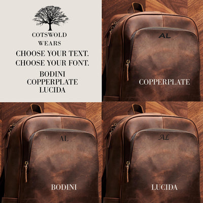 Personalised Leather Rucksack with Laptop, Tablet and Phone Storage